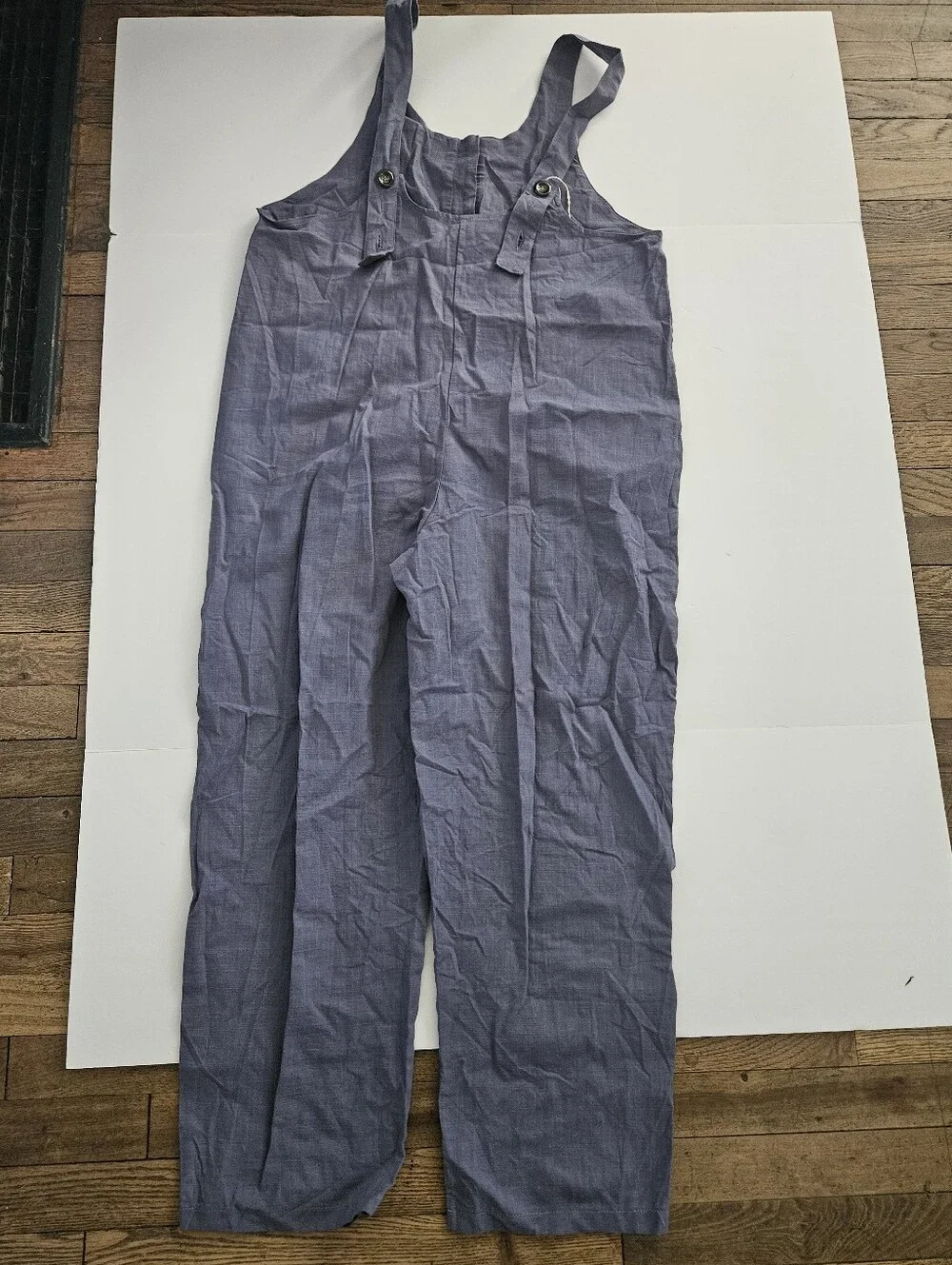 NWT Viral Amazon Free People Inspired Large Linen Overalls Jumpsuit Buttons Blue - Picture 9 of 9